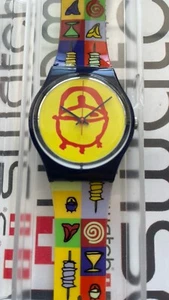 Swatch Africa BBQ GN179 1999 Standard Gents 34mm Box Band Still Flexible - Picture 1 of 6