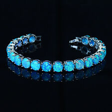 Natural Blue Opal Tennis Bracelet, October Birthstone, Opal Jewelry, White Opal
