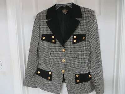Blazer Oleg Cassini Couture Mezcla Lana Tweed Negro/Blanco Cuadros EU48 NUEVO CON ETIQUETAS Foto 1 de 4