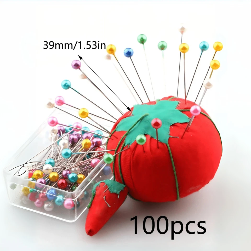 100 peças pinos de cabeça pérola falsa multiuso artesanato marcação pinos de plástico com caixa - Imagem 1 de 4