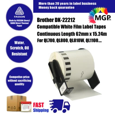Compatible Brother DK-22212 white Continuous Synthetic Film Label 62mm x 15.24m - image 1 of 2