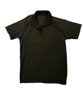 Lululemon Mens Sz M Charcoal Gray Metal Vent SS T Collar EUC Pre-owned - Picture 1 of 3
