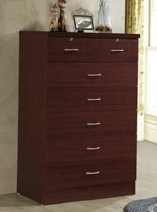 Mahogany Finish Wooden 7 Drawer Chest Dresser Clothes Storage Lockable Organizer - Picture 1 of 5