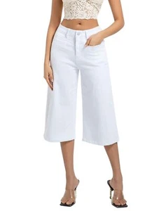 Wide Leg Capri Pants for Women Stretchy High Waisted Frayed Hem Loose Denim J... - Picture 1 of 8