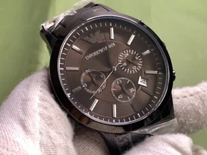 EMPORIO ARMANI AR2454 RENATO S/S Black Dial CHRONOGRAPH DATE Quartz Men's Watch - Picture 1 of 16