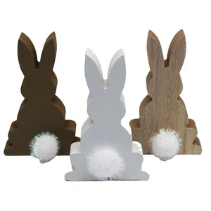 3er Set OSTERHASE aus Holz mit niedlichen Puscheln Osterdeko Osterfigur Frühling - Imagen 1 de 7