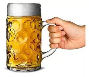 German Beer Stein Glass 1L Dimpled Mug Tankard Drink Pint Cider Bar Pub - Picture 1 of 9