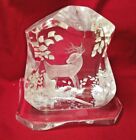  SOLID Lucite Acrylic Sculpture, Hand Carved Deer Scene Signed By Artist 