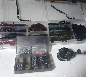 Vintage Lew Childre Speed Spool BB-1N Casting Fishin Reel & 3 tackle boxes full  - Picture 1 of 14