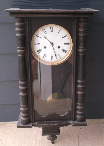 ANTIQUE VICTORIAN WOOD CASE COLUMNED WALL CLOCK Cover