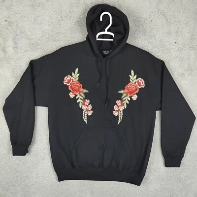 Boohoo Hombre Sudadera con Capucha Negra Para Mujer Grande Sudadera con Capucha Bordada Flores Usada en Excelente Condición Foto 1 de 4