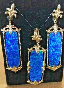 Set aus rechteckigem Ohrring & Anhänger Sterlingsilber Gilson Opal Gold Vermeil - Bild 1 von 12