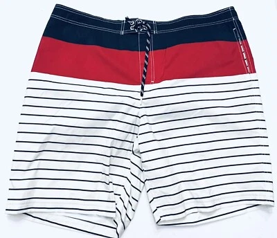 NWT LANDS' END Men’s Swim Trunks - Sz XXL 44-46 Drawstring Red White Blue Pocket - Image 1 of 3