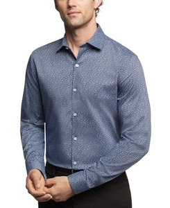 Kenneth Cole Reaction Men Slim fit Dress Shirt XL 17.5 in 32-33 Blue Floral - Picture 1 of 1
