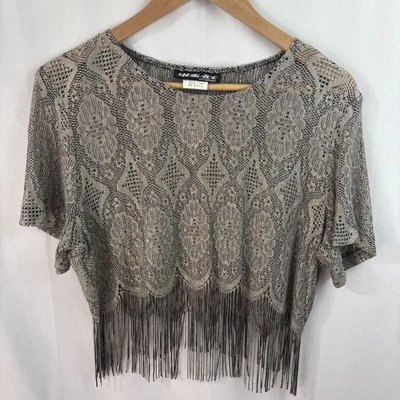 Antigo Sharade Of California Top Tamanho 14 Vieiras de Renda Transparente Franja Pixie Goth - Imagem 1 de 4