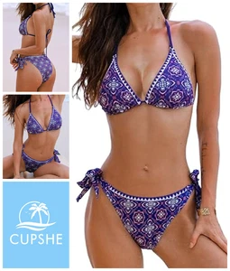 Damen Bikini Set Größe UK 12 M Neckholder Gepolstert Oberteil Seitlich zum Binden Bikinihose - Bild 1 von 7