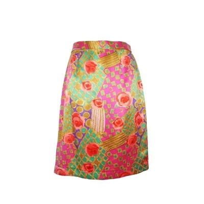 Vintage Silk Geometric Floral Skirt Banded Waist Bold Abstract Leslie Fay Size 4 - Image 1 of 4