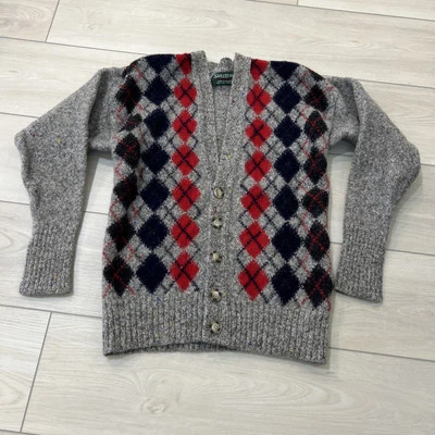 Cárdigan vintage Savile Row gris 100 % lana tejido Shetland suéter con botones etiqueta S Foto 1 de 4