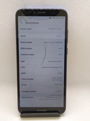 Huawei Y6 Blue Unlocked Android Smartphone Cracked Screen 2GB RAM working - Image 1 of 4