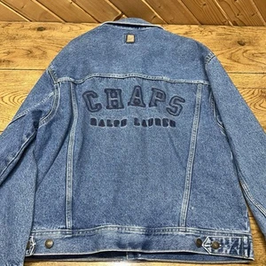 Rare Vtg Chaps Ralph Lauren Denim Jacket Spelled Out Logo Trucker | Men’s L - Picture 1 of 11