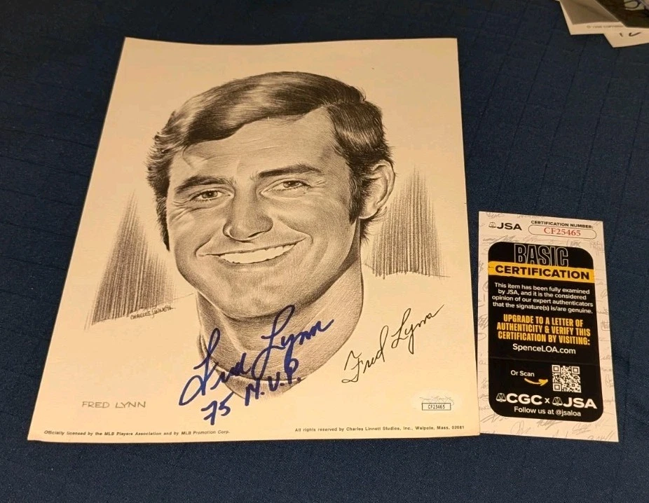 Fred Lynn Boston Red Sox Signed 1976 Linnet Signed 8 1/2 x 11 Print JSA  - Image 1 of 1