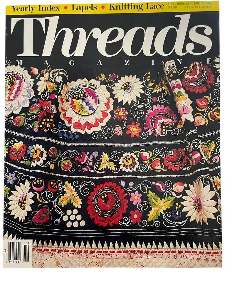 VTG. Threads Magazine Dec 1990 Embroidery Czech Apron Knitting Sewing Needlework - Image 1 of 4