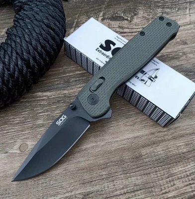 SOG Terminus XR 3” CRYO D2 Steel GREEN Handle BLACK Blade Pocket Knife FREE GIFT - Image 1 of 4