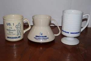 3 Vintage MICHELIN Ceramic & Plastic Coffee Mugs 75 Millionth Tire Plant Tour - Picture 1 of 5