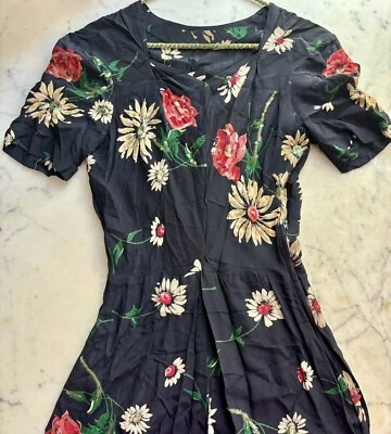 Винтажный 1930-х цветочный темно-синий длинное платье - Изображение 1 из 4