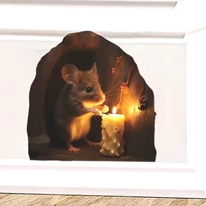 Calcomanía de pared 3D pegatina 4,5" x 4,5" RATÓN SE CALIENTA A LA LUZ DE LAS VELAS - Envío incluido - Imagen 1 de 3
