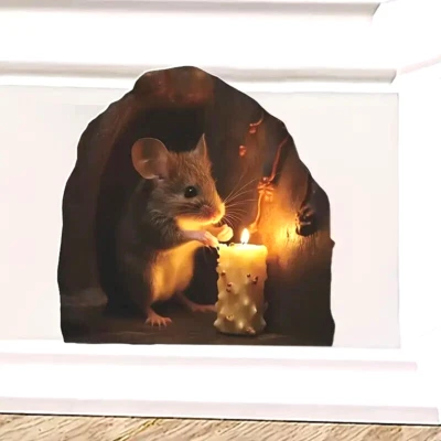 Calcomanía de pared 3D pegatina 4,5" x 4,5" RATÓN SE CALIENTA A LA LUZ DE LAS VELAS - Envío incluido Foto 1 de 3