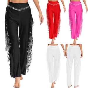 Women Dancewear Shiny Pants Yoga Trousers Practice Dance Flamenco Costume Tango - Picture 1 of 56