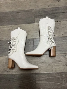 Neu ohne Etikett weiß Fransen Cowgirl Cowboy Western Festival Stiefel Größe 8,5 - Bild 1 von 6