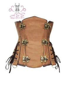 Corset_Heavy Duty Underbust Waist Trainer Steel Boned Faux Leather Claps Corset - Picture 1 of 4