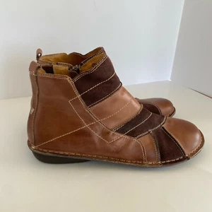 Spring Step Ankle Boots Womens 11 42 Brown Leather Groove Bootie Patches Zip - Picture 1 of 11