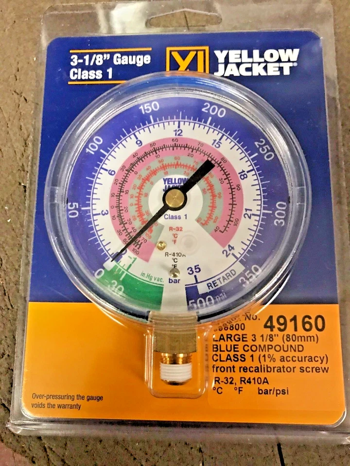 Ritchie Yellow Jacket 49160 80mm Blue R410a Comp Gauge