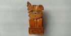 Stylo à chat en bois vintage des années 70 support crayon bois sculpté