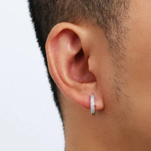 2 Ct Round Cut Natural Moissanite Men's Hoop Earrings White Gold Plated Silver - Picture 1 of 4