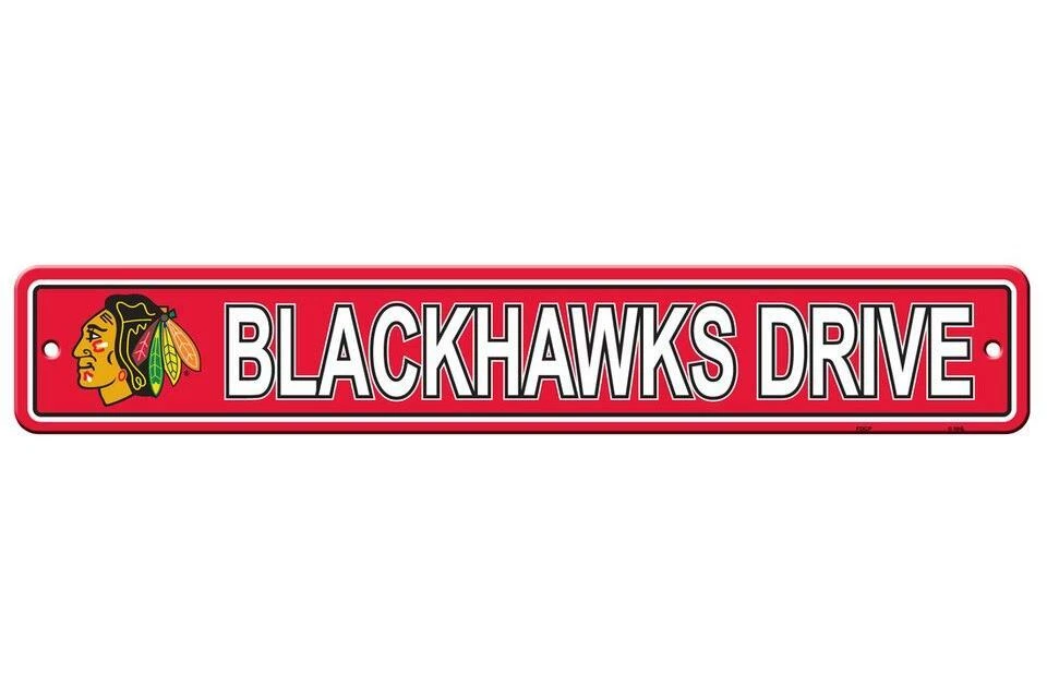 Chicago Blackhawks 4"x24" Plastic Street Sign [NEW] NHL Wall Banner Avenue - Image 1 of 1