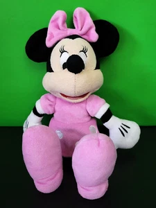 Disney Jr Minnie Mouse in Poka Dot White and Pink Dress with Bow 10" Plush - Picture 1 of 3