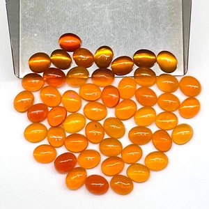 50 Pcs Natural Ethopian Orange Opal 5x4mm Oval Cabochon Loose Gemstones Lot - Picture 1 of 15