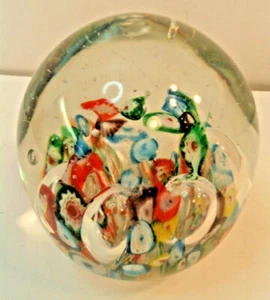 Vintage Walls Art Glass Paperweight Flowers Bubbles Multi Color Egg Shaped - Picture 1 of 8