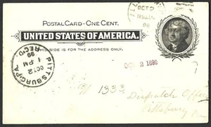 UNITED STATES 1899 ONE CENT POSTAL CARD USED IN PITTSBURG - Picture 1 of 2