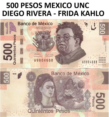 500 PESOS MEXICO BILL BILLETE 2010 DIEGO RIVERA FRIDA KAHLO UNCIRCULATED UNC Cover