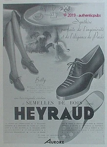 PUBLICITE HEYRAUD CHAUSSURE MODELE BETTY DAIM NOIR AURORE DE 1941 FRENCH AD PUB - Picture 1 of 1