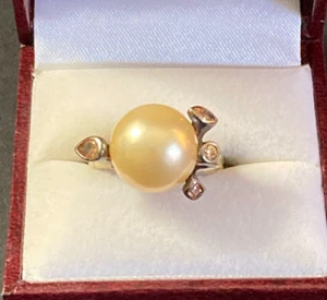 13 mm Synthetic Pearl and 4 Gem Ring .925 Yellow Gold Plated Sz 9 Signed M&N - Picture 1 of 17