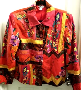 Sandy Starkman Jacke gesteppt Stickerei Mischgewebe Art Wear Boho Knopf - Bild 1 von 18