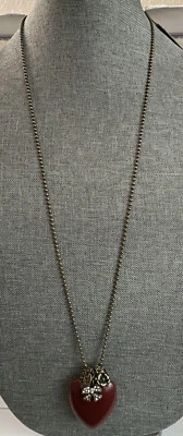 COLLAR Cookie Lee Cadena Dorada Corazón Rojo Colgante Flor Corazón Cinta Dijes Foto 1 de 4