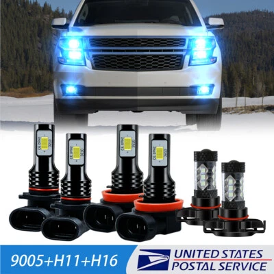 Ice Blue LED Headlight+Fog Light Bulbs Combo Kit For Suburban Tahoe 2007-2014 6x - Image 1 of 4