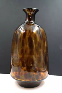 Vintage MCM Handblown Tortoise Shell Amber Art Glass Vase 11" Tall - Picture 1 of 2